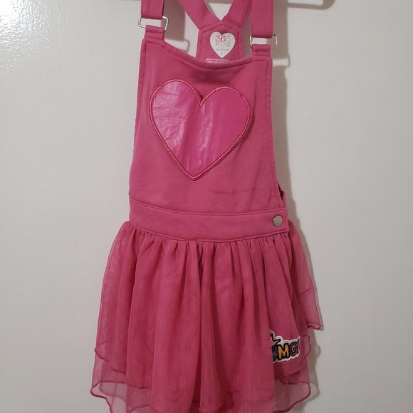 Garanimals Dresses 365 Kids Girls Pink Overall Dress With Heart Pocket And Omg Patch Poshmark